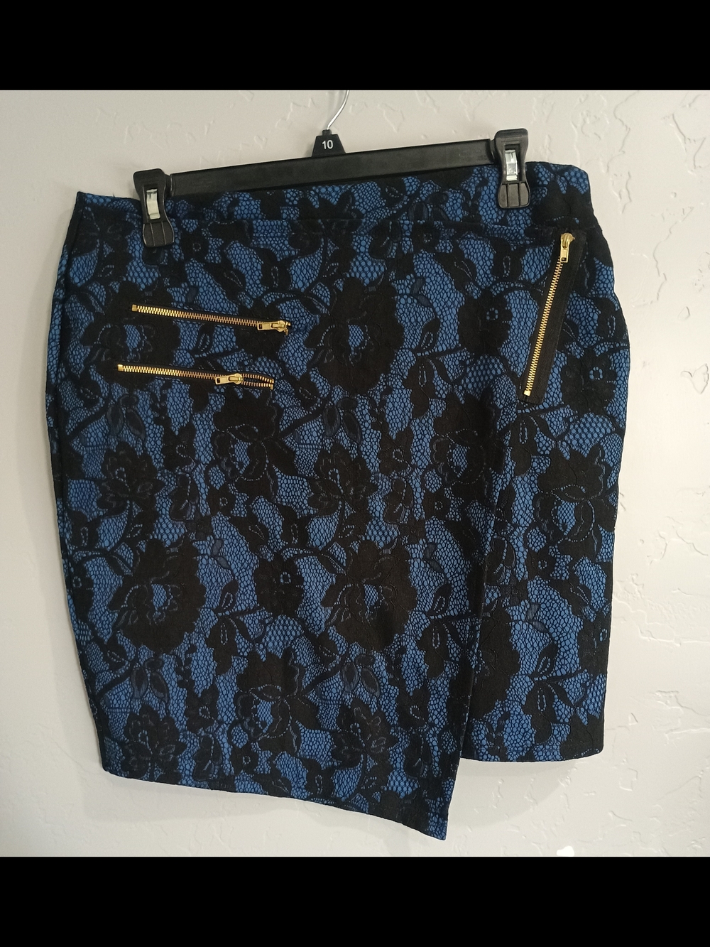 Material Girl Blue Lace-Overlay Mini Skirt with Gold Zippers